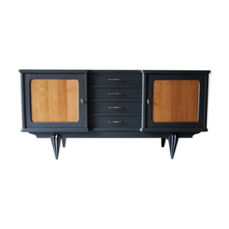 Sideboard art deco deep blue and Golden oak