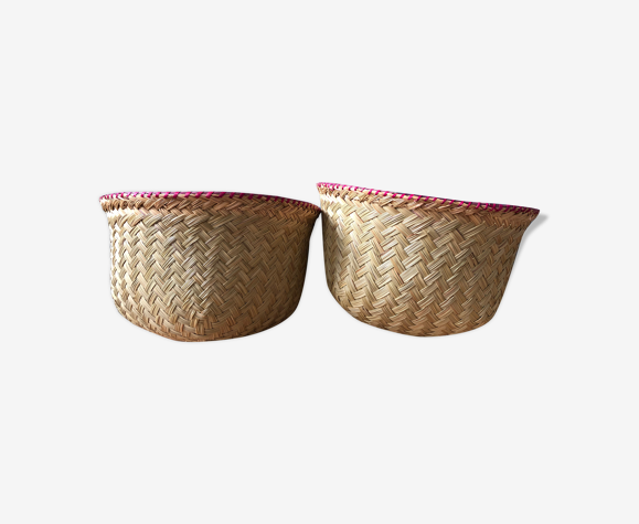 Lot de 2 paniers corbeilles en bambou tressé
