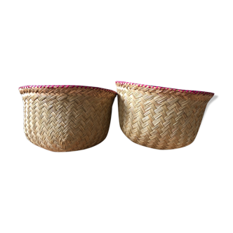 Lot of 2 baskets woven bamboo baskets