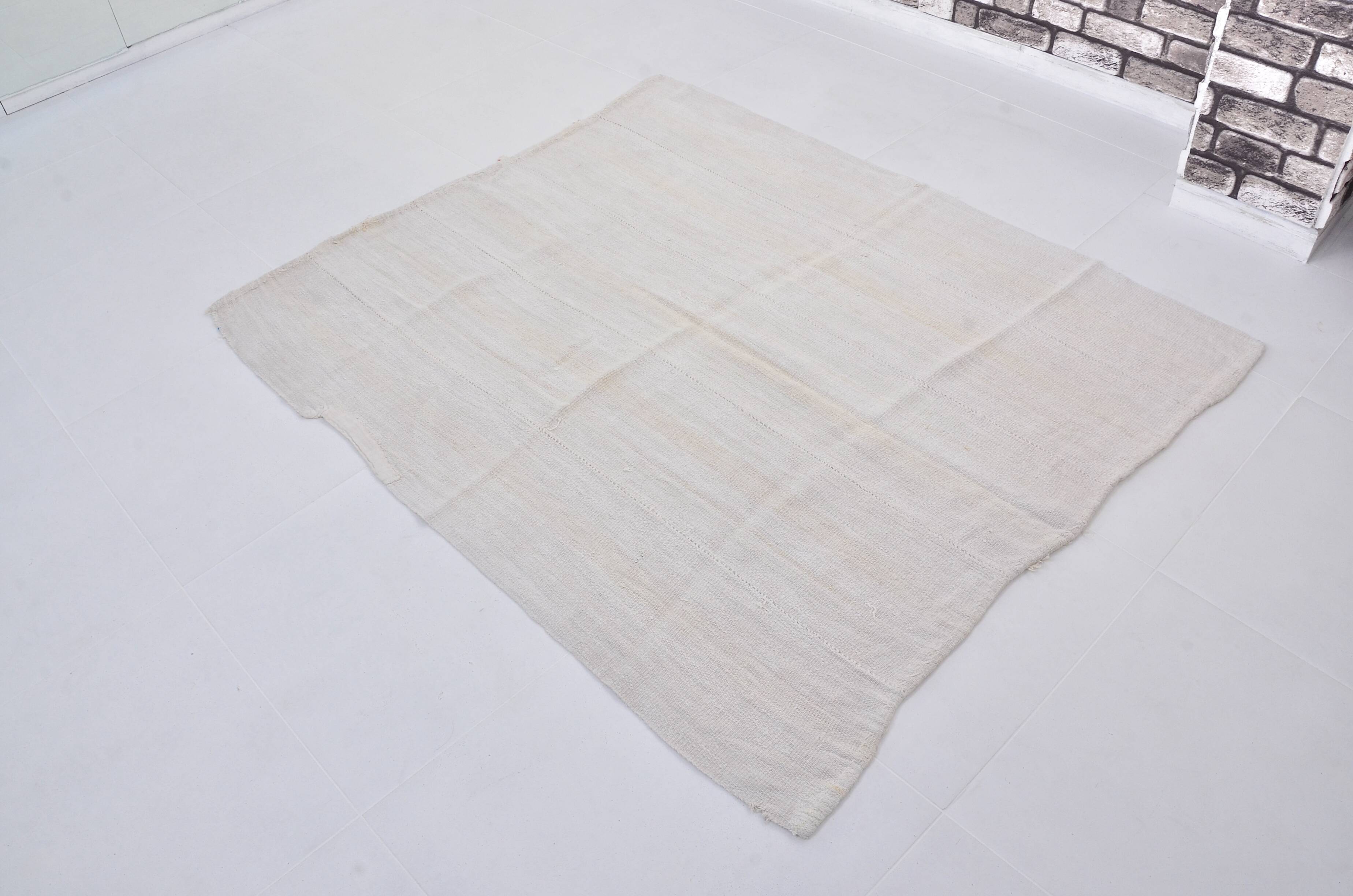 White Anatolian Handwoven Hemp Rug sku 3653