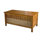 Banc coffre chêne et rotin vintage