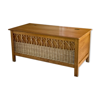 Oak and rattan vintage chest bench