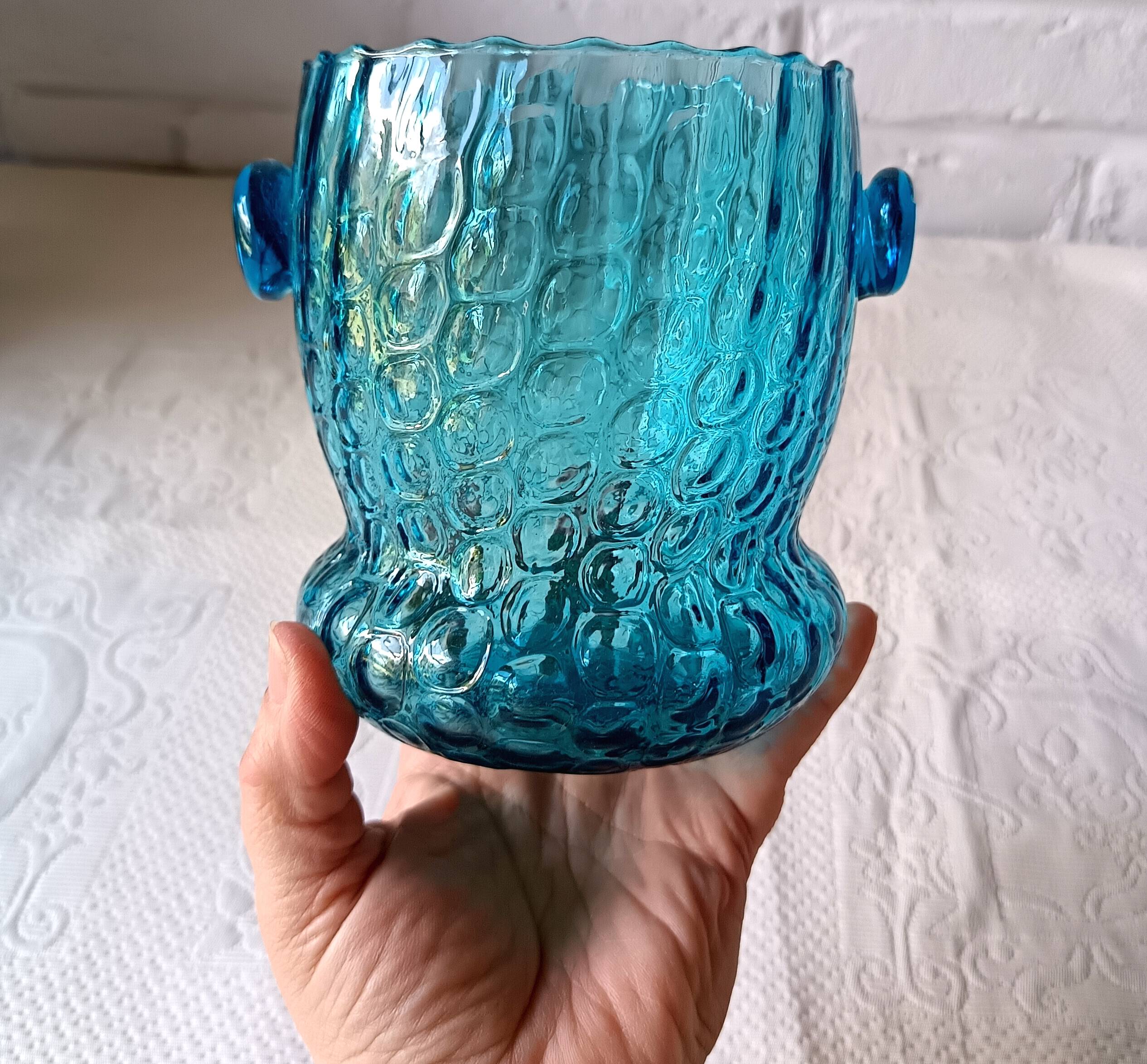Ice bucket optical turquoise glass, vintage crystal