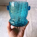 Ice bucket optical turquoise glass, vintage crystal