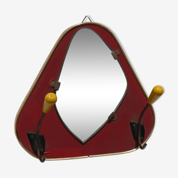 Asymmetric mirror with hooks 28x26cm