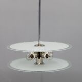 Chandelier en chrome et verre Bauhaus des années 1930, Tchécoslovaquie