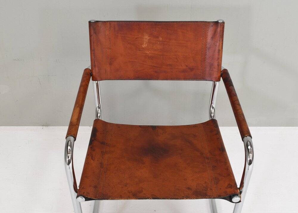 S34 dining armchair in cognac saddle leather by Mart Stam for Fasem, 1970s