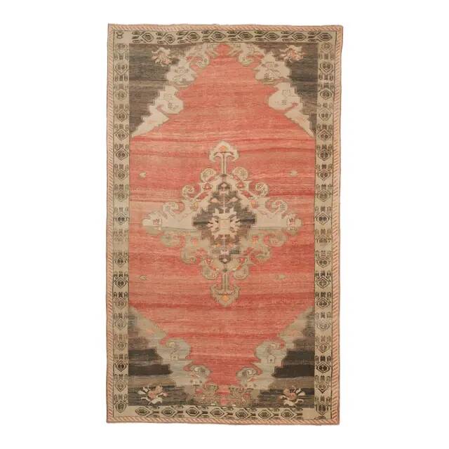 1970s Vintage Turkish Oushak Handmade Wool Cotton Red Area Rug 235x392