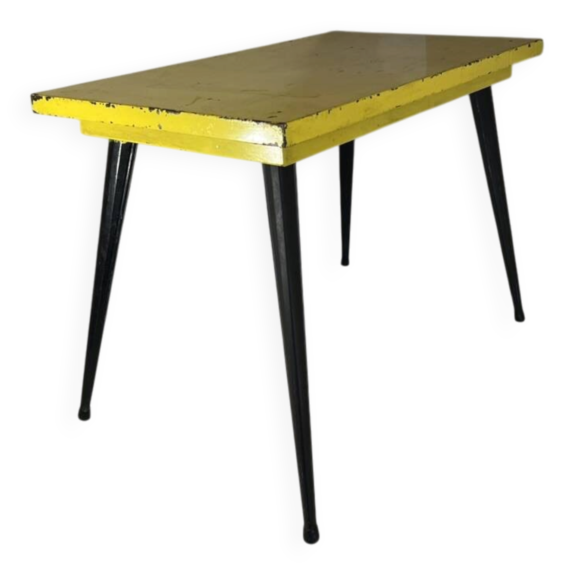Table in the style of patinated yellow metal Tolix.