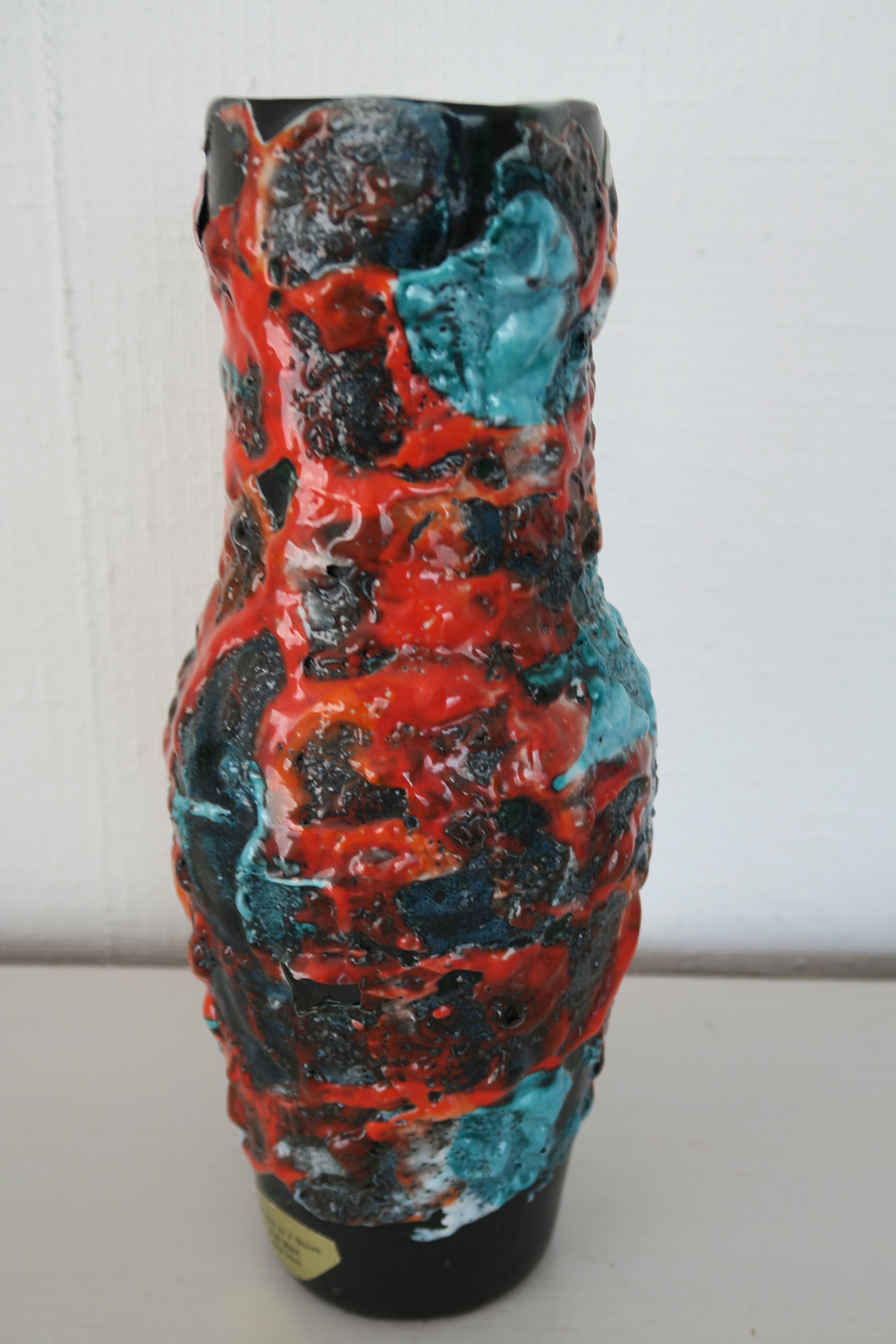 Large Vase Rocaille de l'Océan Fat lava Vintage 1960 Handmade 29 cm