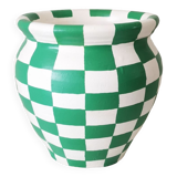 Checkerboard pattern clay pot