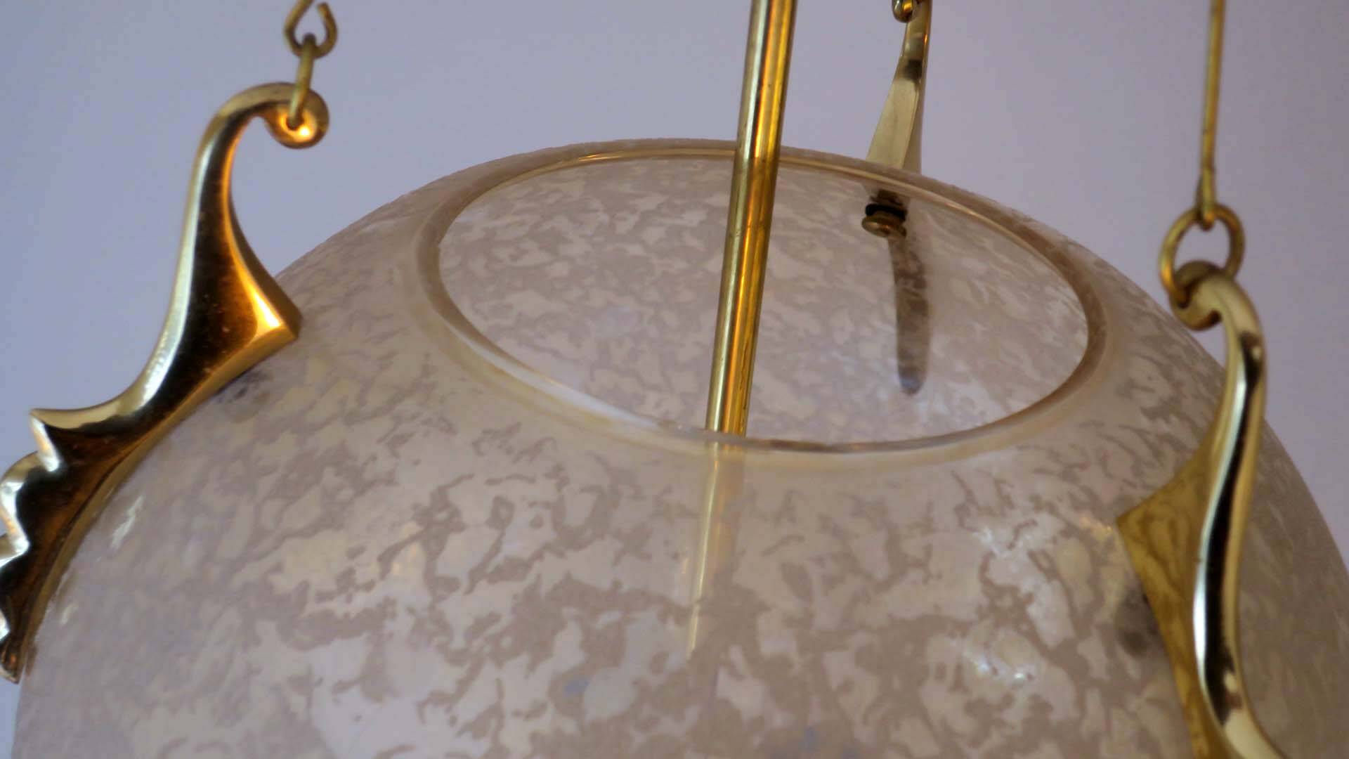 Doria Leuchten frosted glass and brass pendant light, 1970s