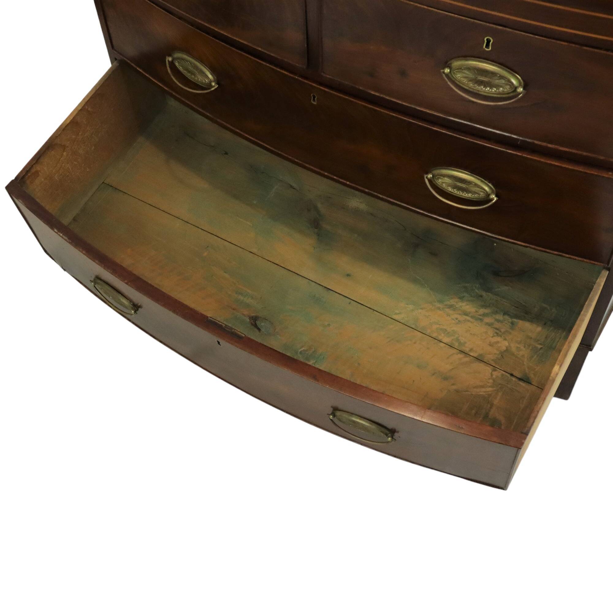 Grande commode antique anglaise bow front 1860 placage d'acajou 106cm