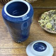 Glazed blue stoneware bonbonnière