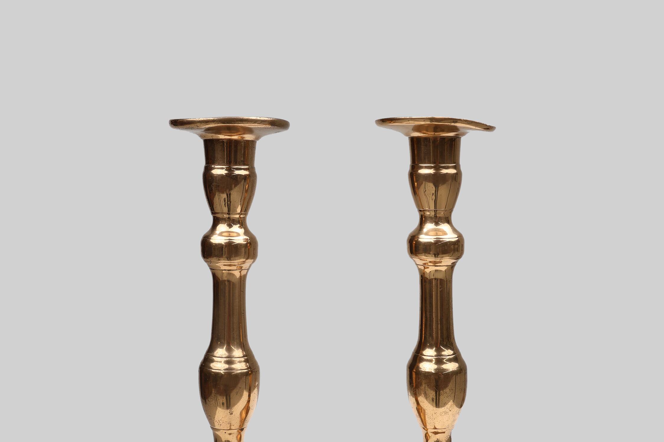 Pair of two French antique candlesticks in bronze, ca. 1890