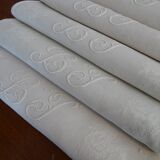 10 old embroidered napkins with L.J monogrammed damask cotton