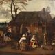 Peinture ancienne scène champêtre, huile sur toile, Europe du Nord '800
