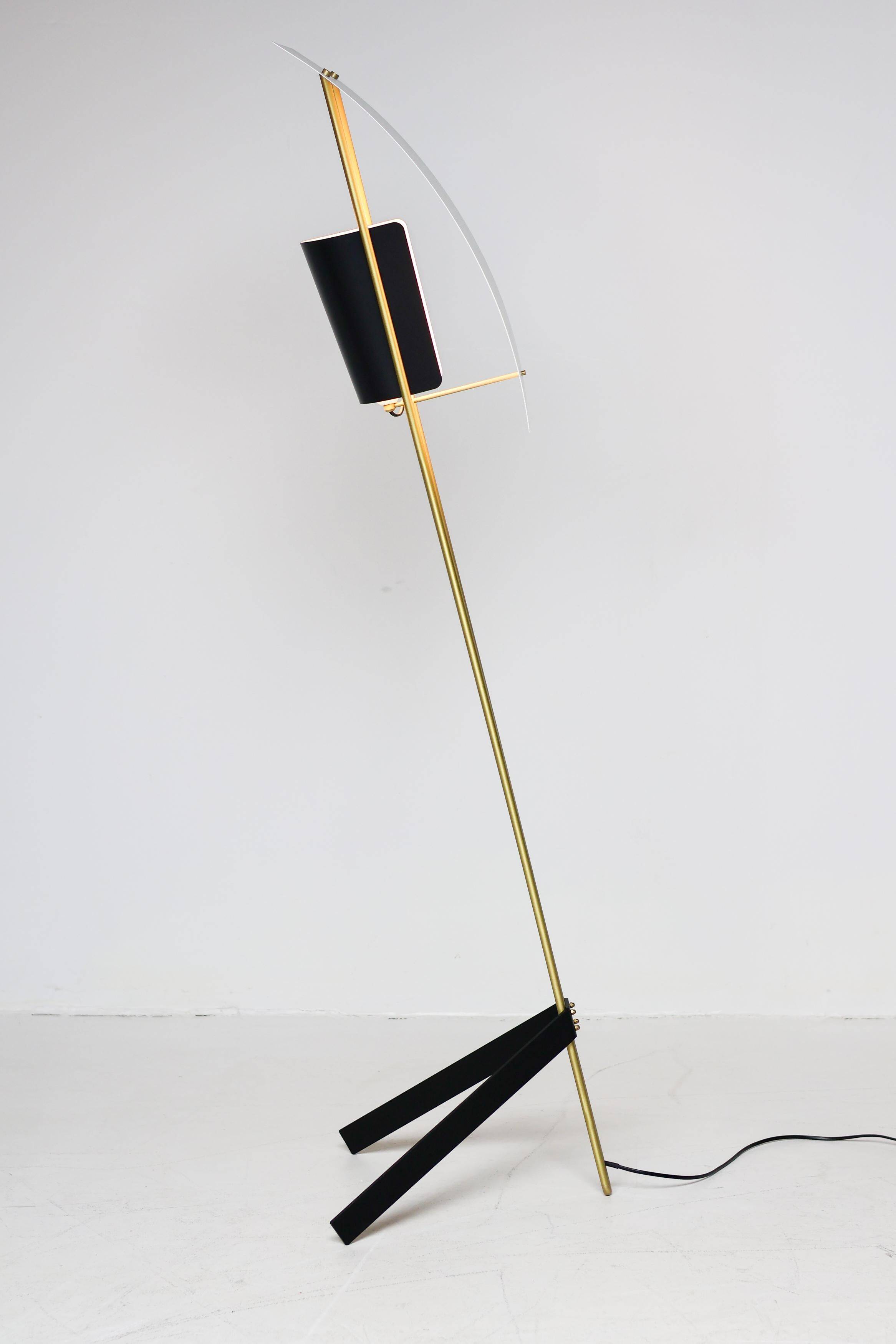 Kite floor lamp by Pierre Guariche, brass and steel, mid-20th century.