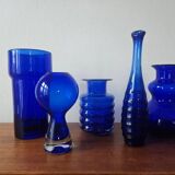 Set of five mid-century cobalt glass vases, Harzkristall, Marita Voigt, 1970