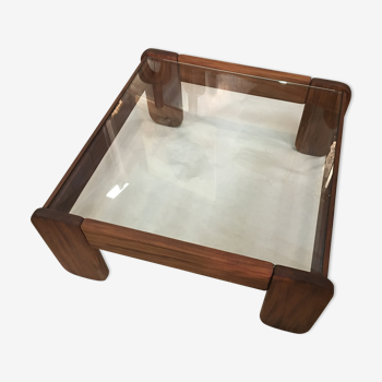 Glass and wood coffee table