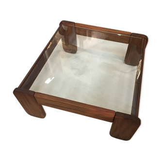 Glass and wood coffee table
