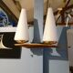 Set of 3 brass and teak Arlus wall light 1960