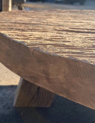 Handmade Rustic Oak Round Coffee Table | Solid Reclaimed Wood | Farmhouse L