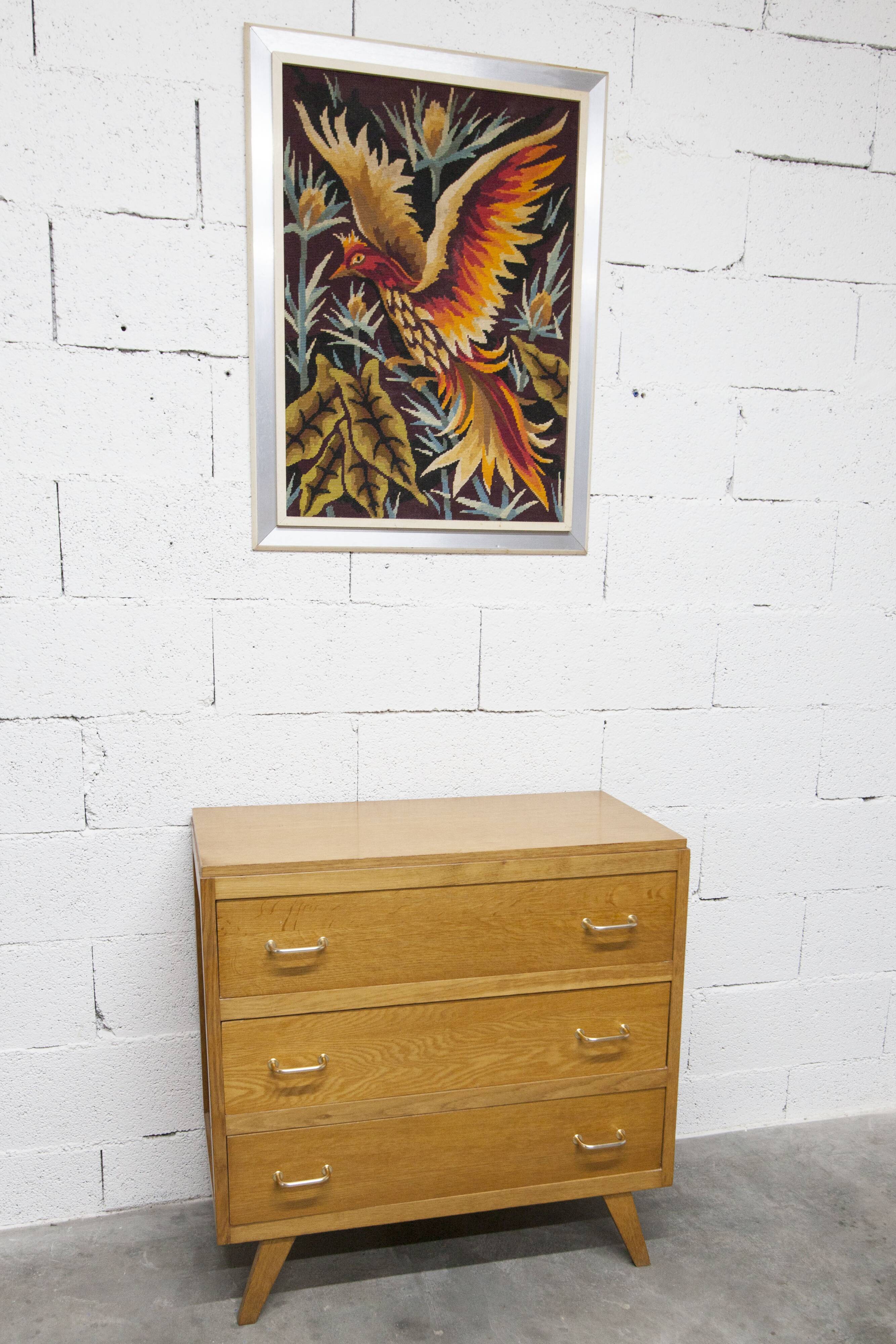 3-drawer chest with splayed legs, 1960s, honey color
