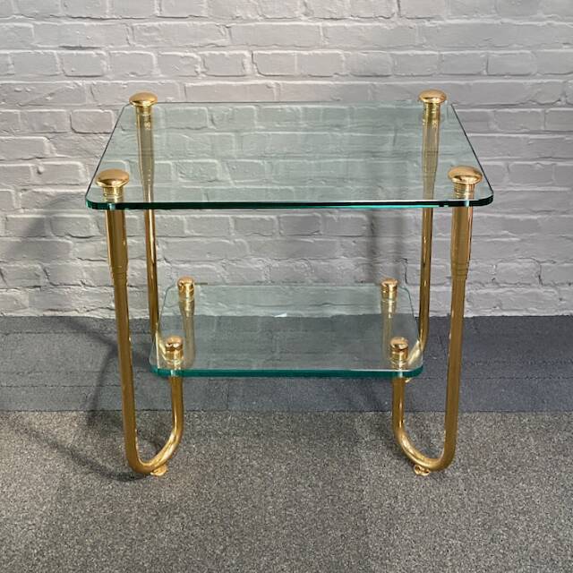 Hollywood regency gold plated & glass side table