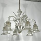 Mid-century six arms Murano Bullicante Rostrato chandelier by Ercole Barovier