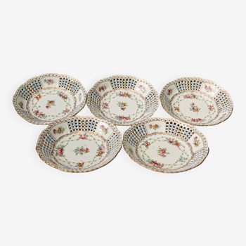 Set of 5 Dresden Potschappel openwork cups, floral decoration