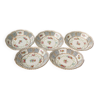 Set of 5 Dresden Potschappel openwork cups, floral decoration