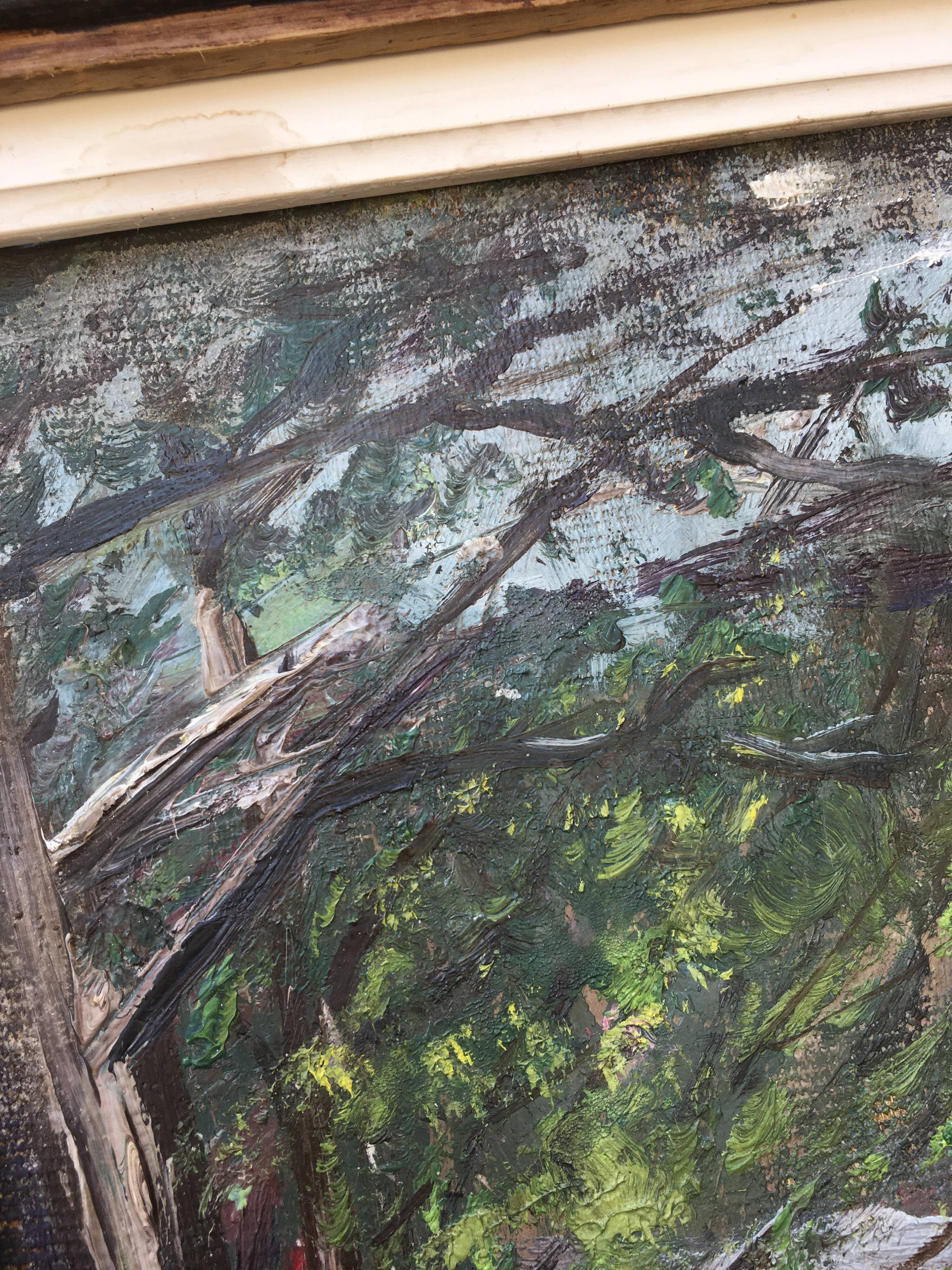 Landscape painting gorge at the river