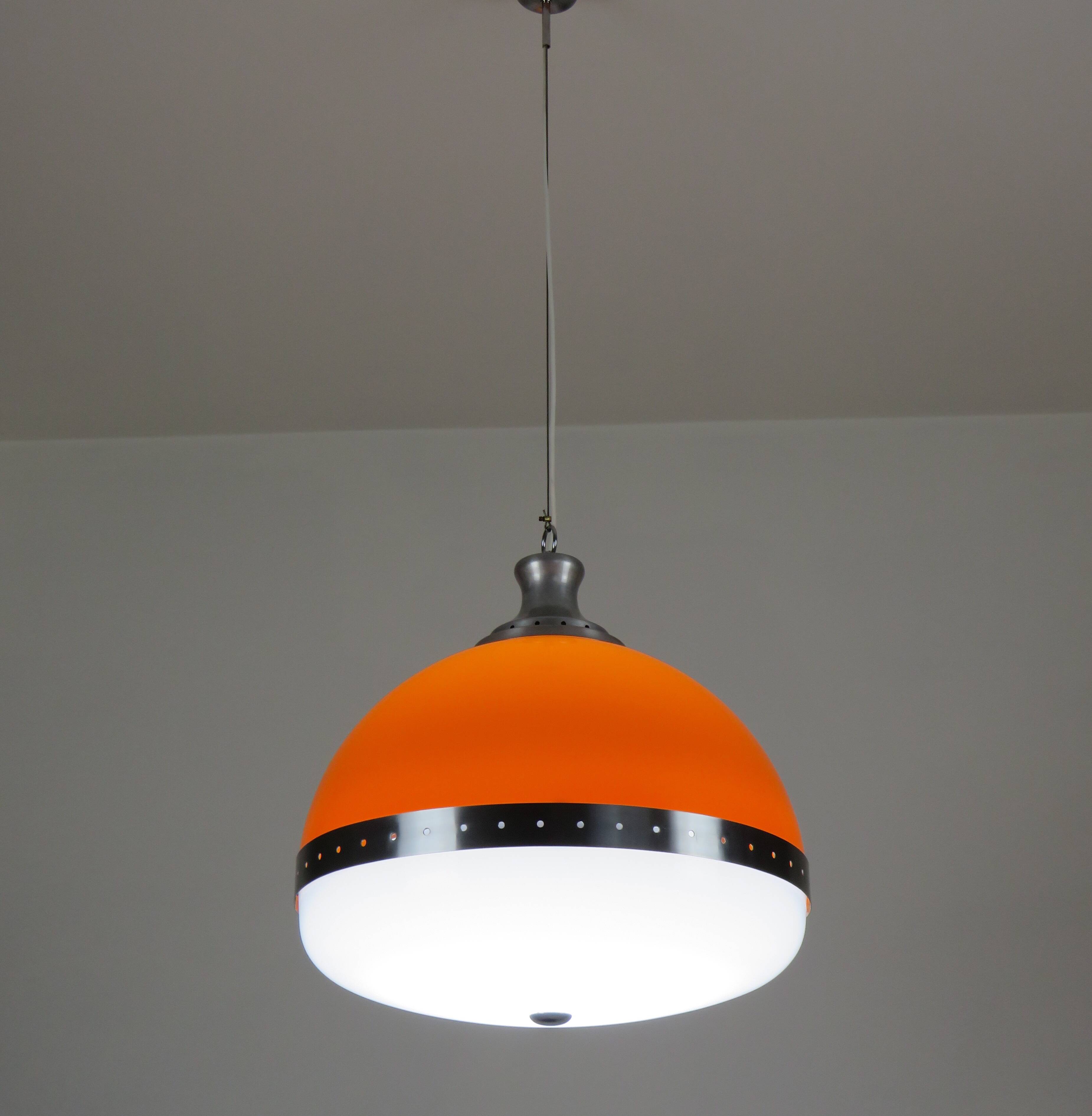 Large Italian pendant light (diameter 50 cm) orange and white Space Age 1960s