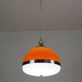 Large Italian pendant light (diameter 50 cm) orange and white Space Age 1960s