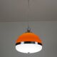 Grande suspension italienne (diamètre 50 cm) orange et blanche Space Age années 1960
