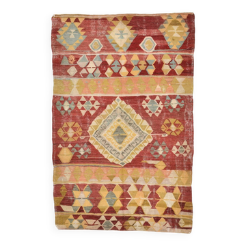4x7 Red Green Turkish Vintage Kilim Rug 135x210Cm SK 2239