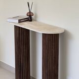 Travertine and wood console | dark oak