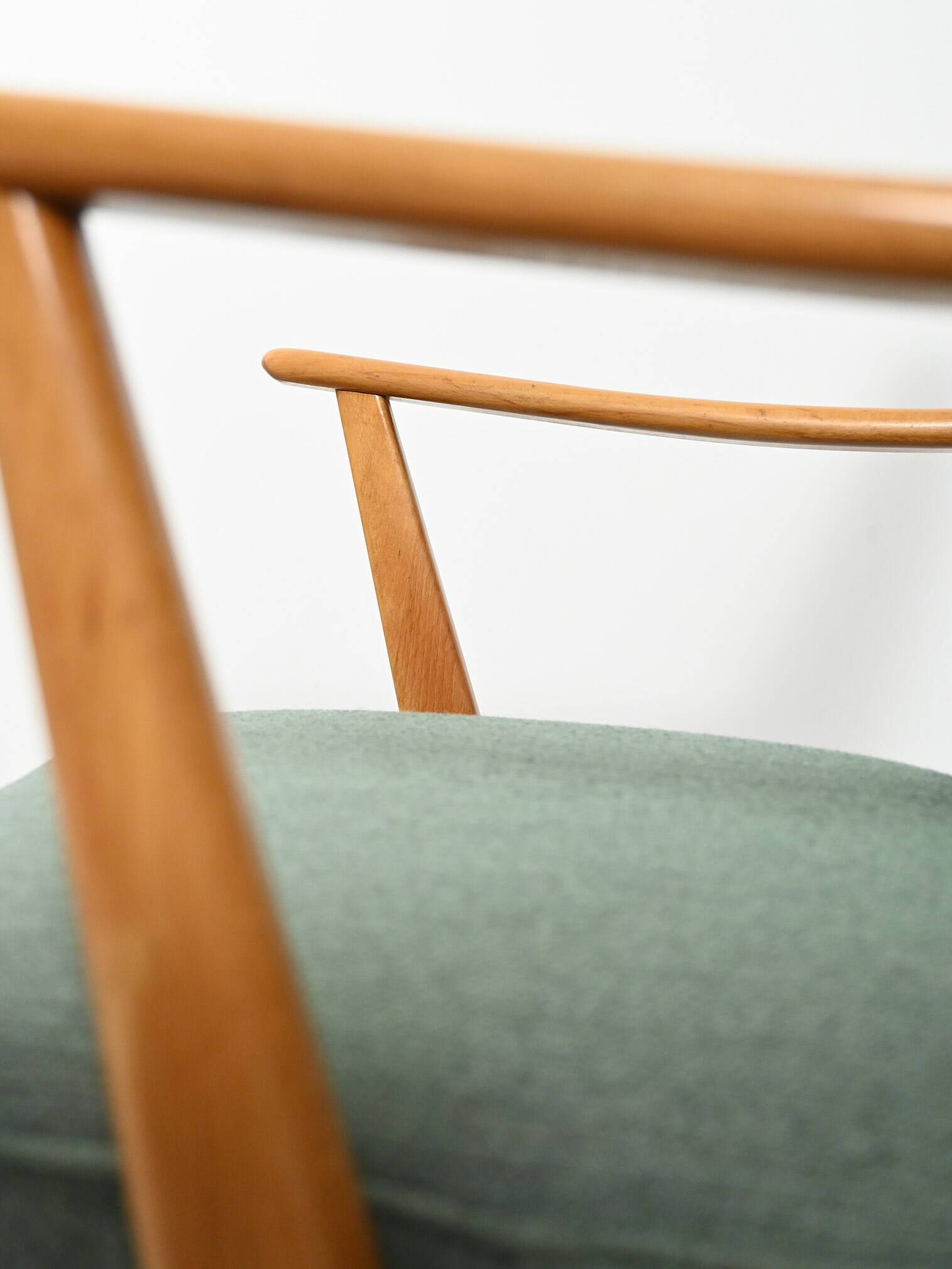 Scandinavian Beech Armchair with green wool upholstery, 1950-60s