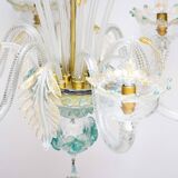 Venetian Murano Glass 6-Light Chandelier in White and Blue