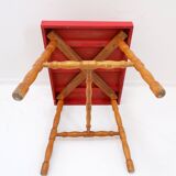 Small side table with turned legs and red top - Josco, made in Belgium - 1950s