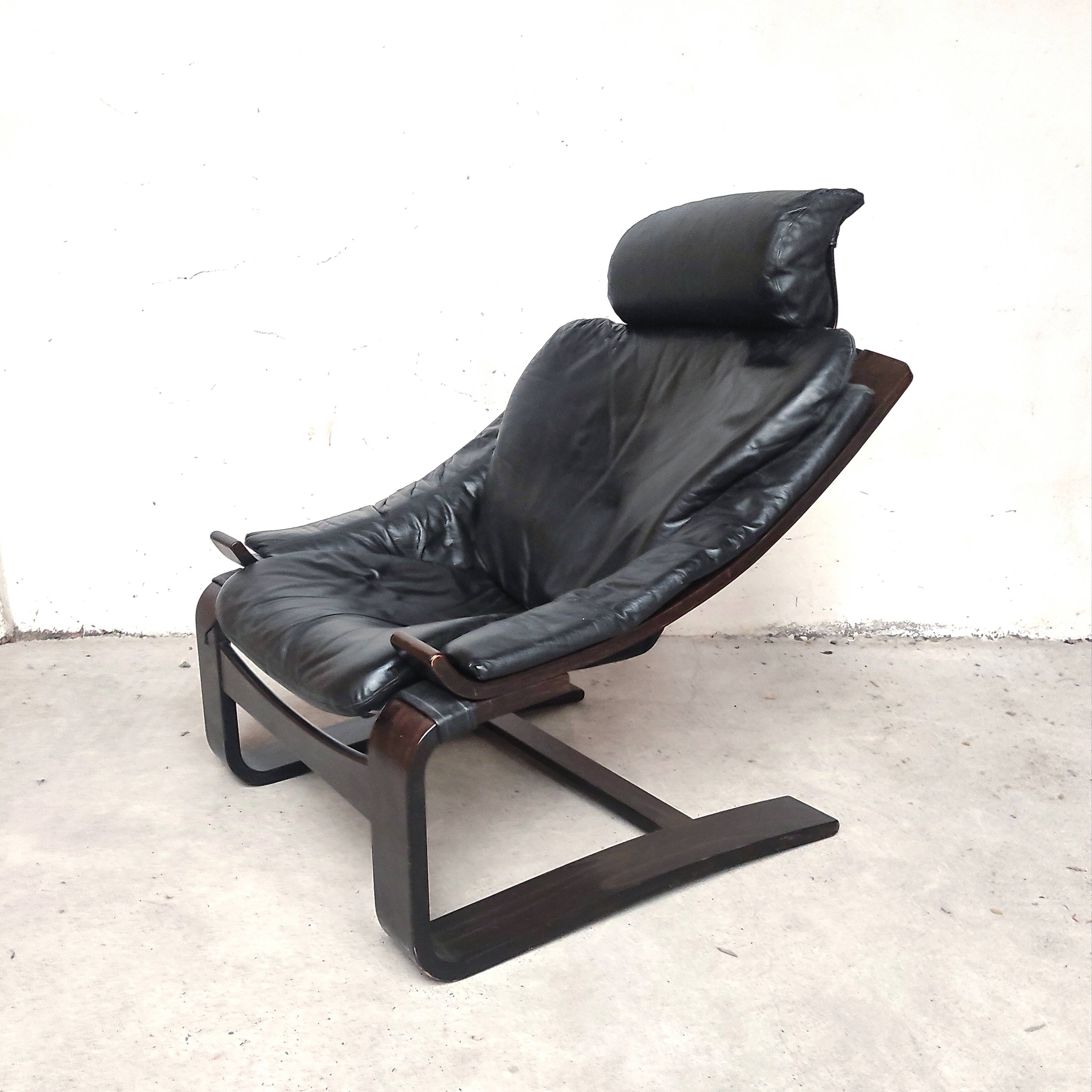 Pair of Kroken armchairs in black leather