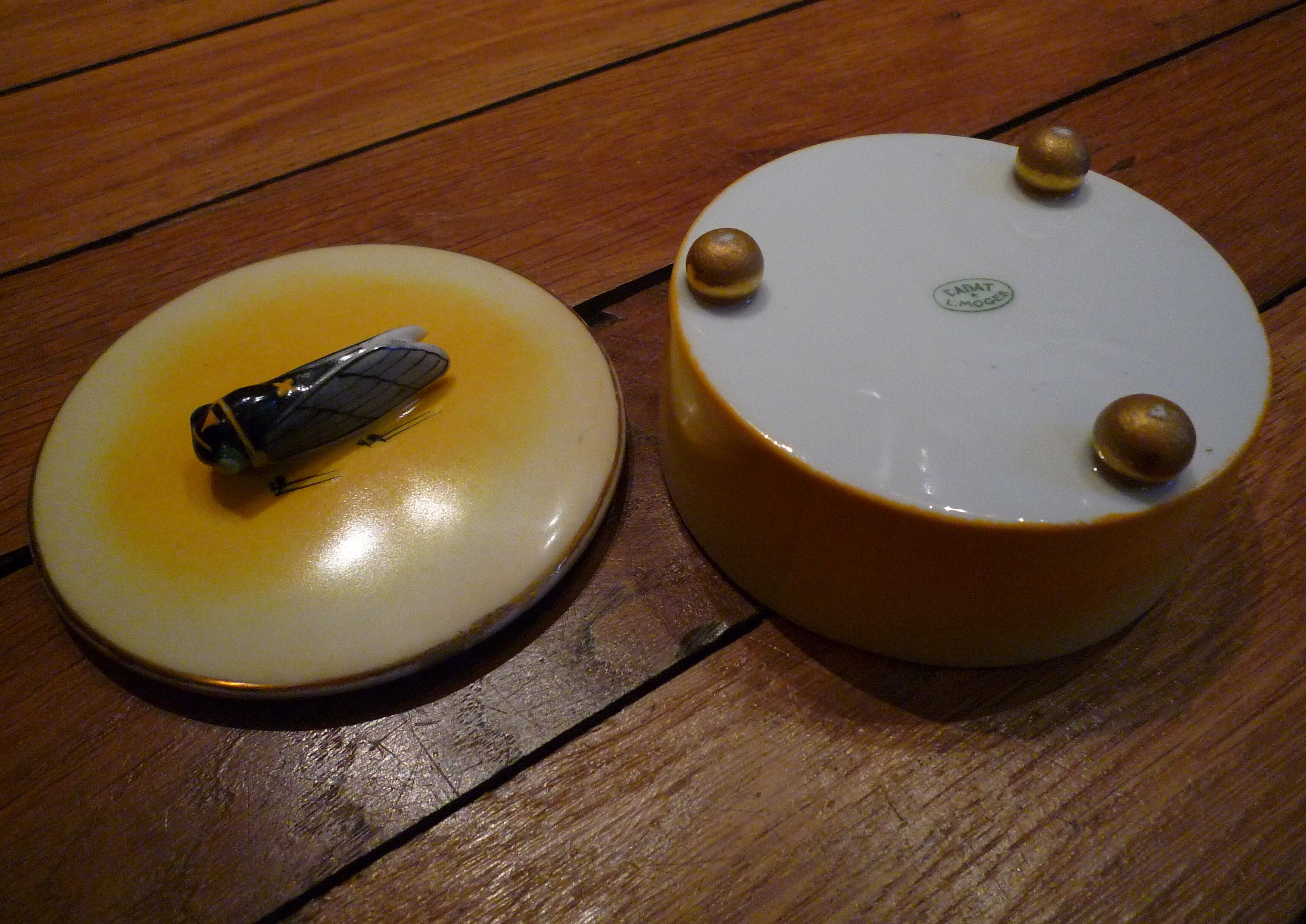 Small old box / candy maker, cicada decoration, Limoges porcelain DADAT