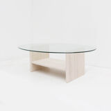 Vintage Travertine Coffee Table with Glass Top