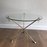Round coffee table of neoclassical style in brass