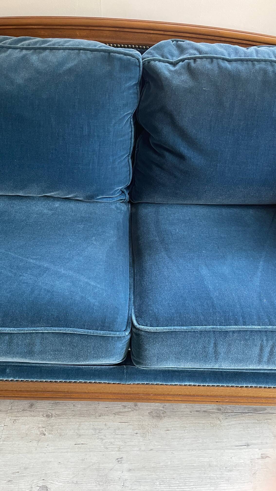 Jean Roche Vintage Wood and Velvet Sofa