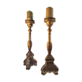 Pair of ancient carved gilded wood candlesticks - 18th century