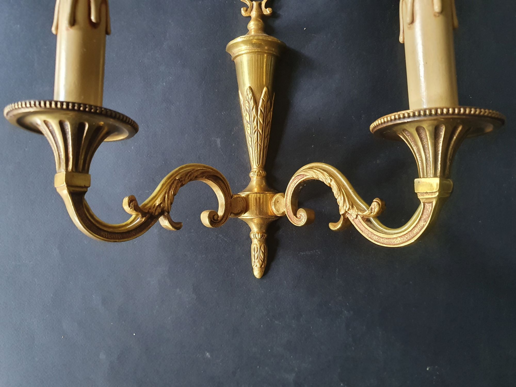 Three Louis XVI bronze wall sconces Lucien Gau Paris vintage