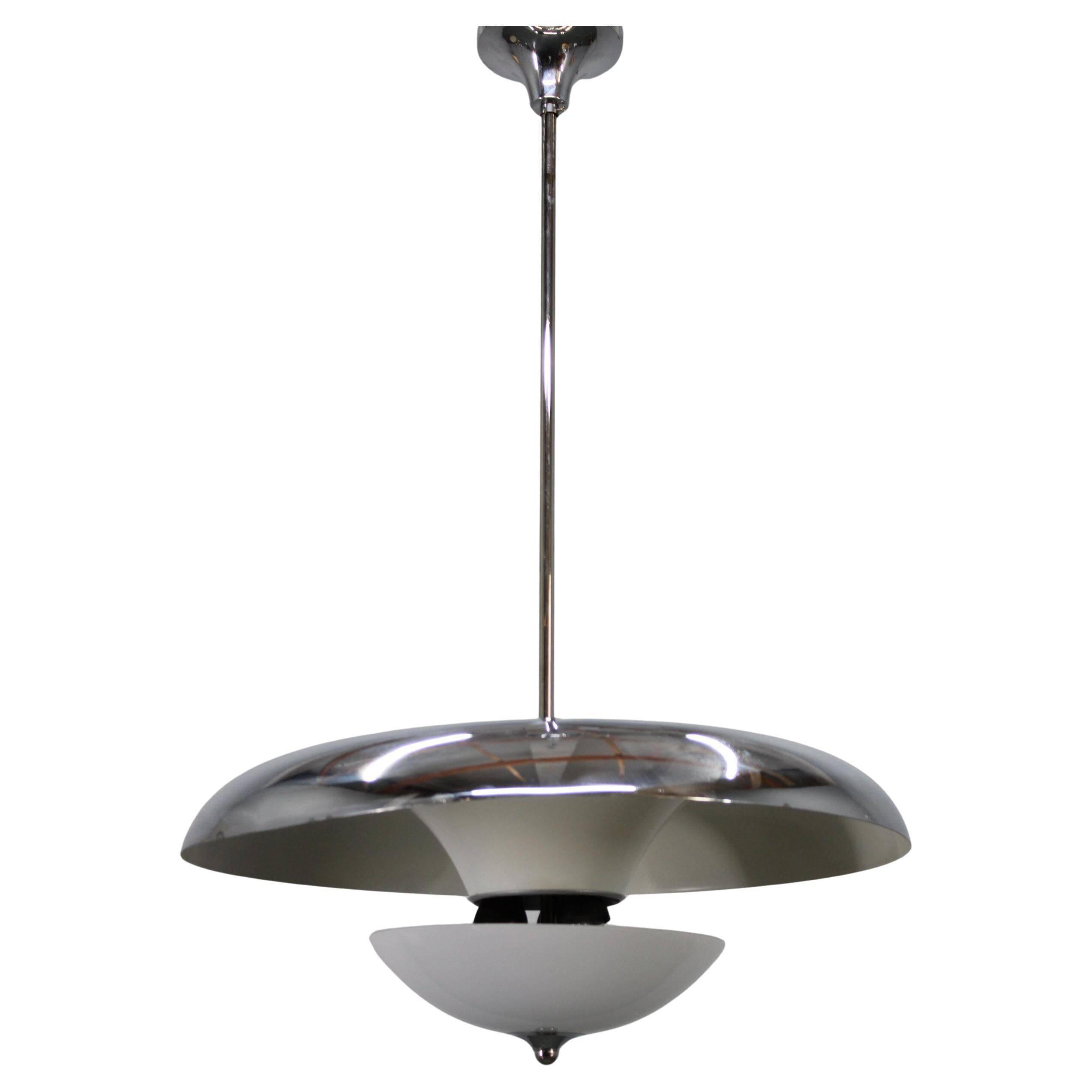 Art Deco chrome and opaline glass chandelier by Napako, 1930s