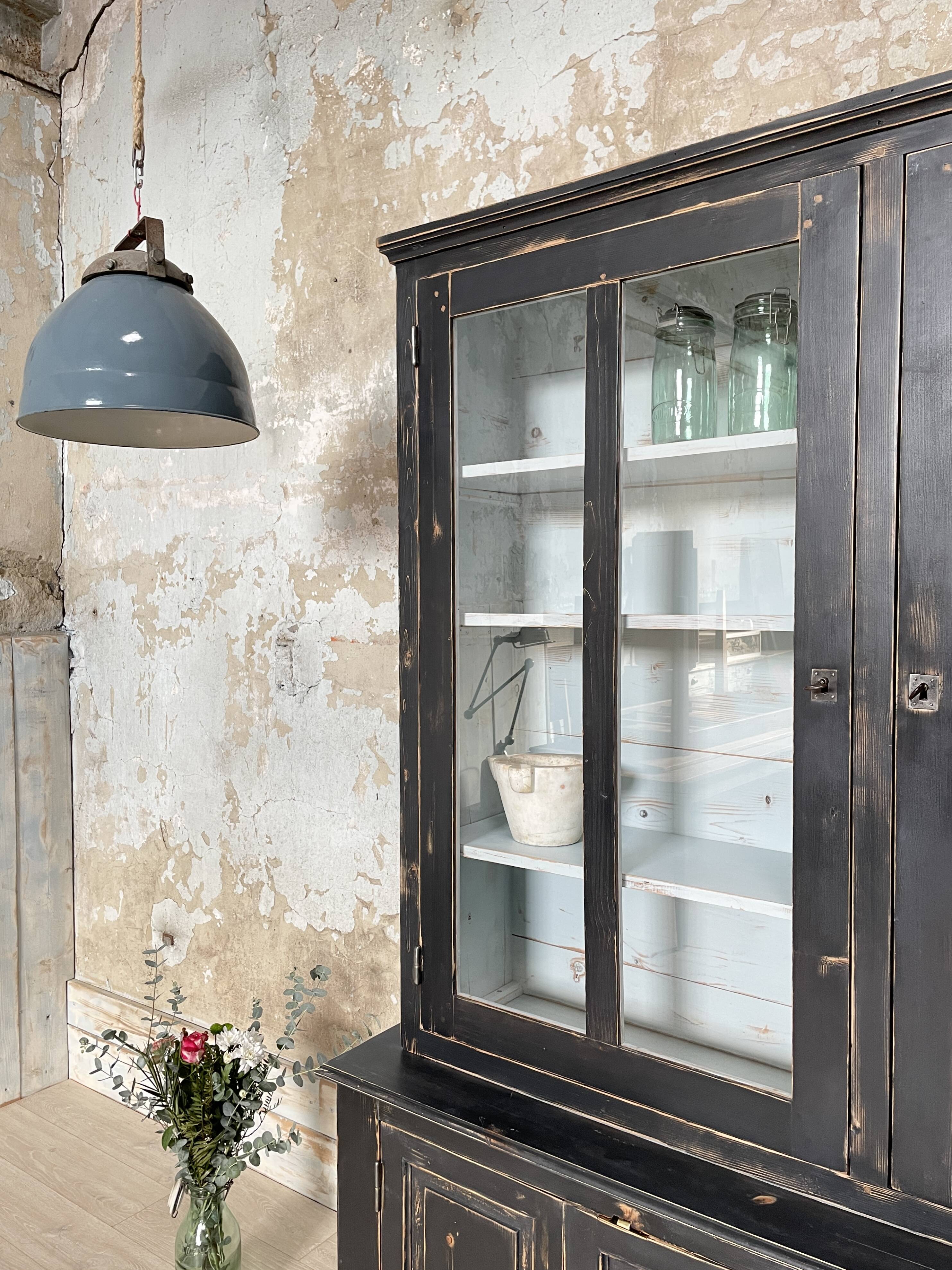 Display cabinet in patinated wood